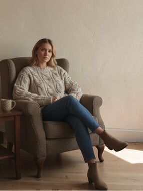 American Eagle Outfitters | Cream Multicolor Whoa So Soft Cable Knit Sweater